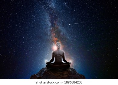 3D. Man with universe background
