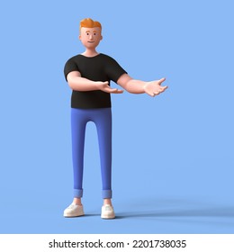 3d Man Welcoming Gesture Standing Color Icon. Three Dimensional Render Illustration.