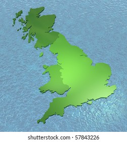 A 3D Map Of England, Scotland, Wales On The Sea