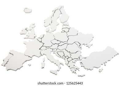 3d Map Of Europe Rendering On White Background