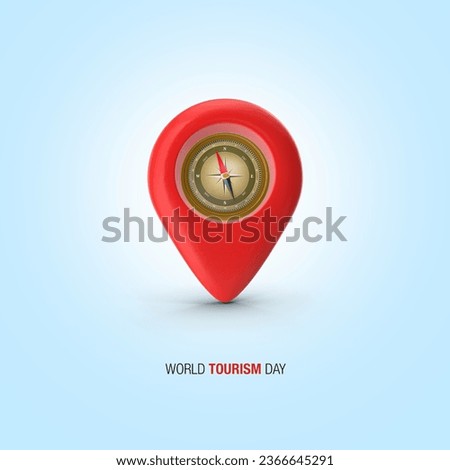 3d map pin and compass represent world tourism day. 3d illustration.