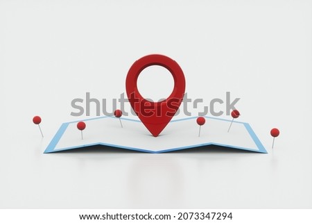 3D Map pins, GPS, navigator pin checking poins. 3d rendering.