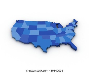 3D map of the USA on white background