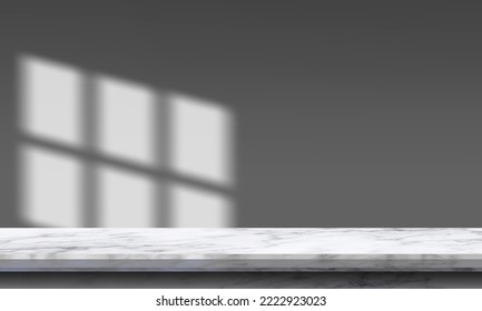 3d Marble Desk Mockup Against The Background Of A Grey Wall With White Sun Rays From The Window