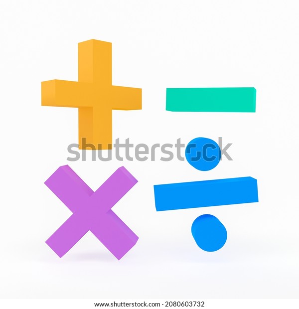 3D Mathematic\
education symbols on isolated white background. Math operation\
concept. computation icon colorful Geometry shape, multicolored\
objects, 3D\
rendering.