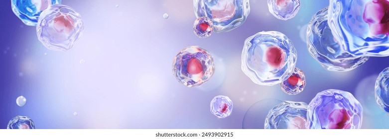 3D medical background, human cell microscope fertilisation biological render, embryo egg banner. Stem research therapy illustration, laboratory scientific health concept. Human cell tech illustration - Powered by Shutterstock