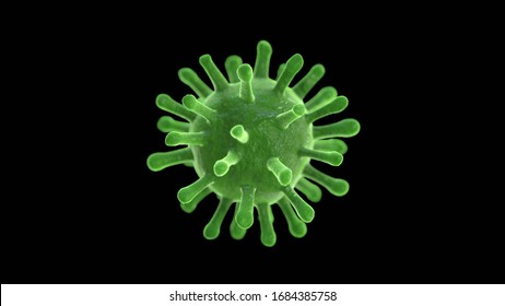 3D medical illustration of green corona virus pathogen floating isolated on black background