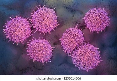 3d Medical Illustration Of Pluripotent Stem Cells On A Microscopic Background.  Healthcare Image For Stem Cell Research, Therapy And Treatment.