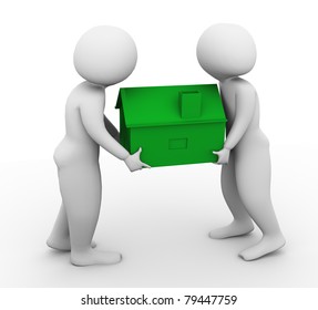 3d men carrying green house on white background - Powered by Shutterstock