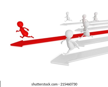 3d men running. competition human race concept 3d render illustration