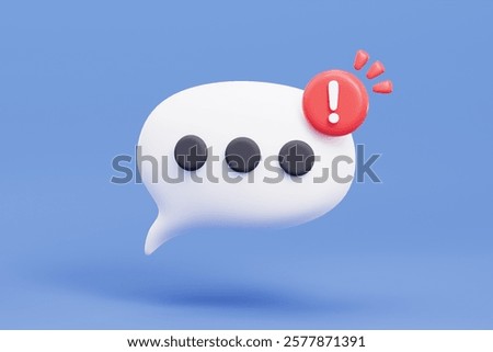 3D message speech bubbles icon on social media with alert notice. New important message. Urgent online call. Attention sign. Social media reminder. Reminder in phone app. 3D rendering illustration
