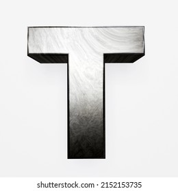 3D Metal Letter, Brushed Metal In The Shape Of The Letter T.