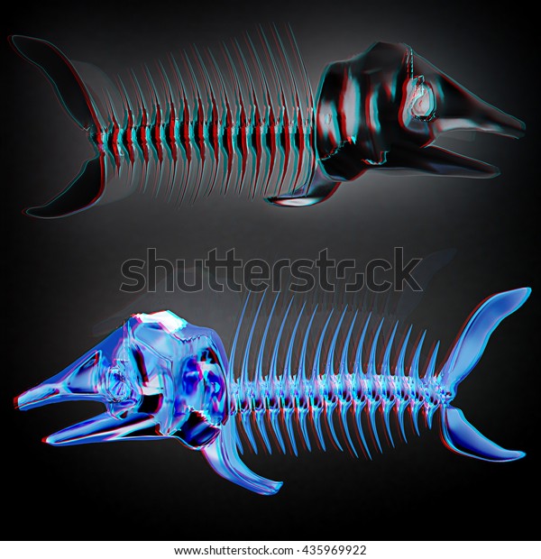 3d Metall Illustration Fish Skeleton On Stock Illustration
