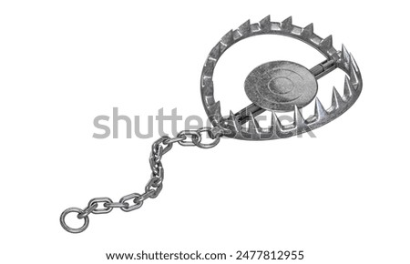 3d i metallic bear trap  chain isolated background, danger concept