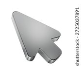 3D Metallic Mouse Cursor Arrow Icon on White Background.