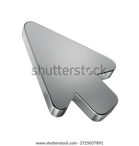 3D Metallic Mouse Cursor Arrow Icon on White Background.