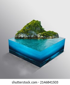 3D Micro World Illustration Of A Island