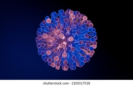 3D Microscopic COVID19 Virus. Deltacron Variant. Coronavirus Mutation. Global Health Crisis.