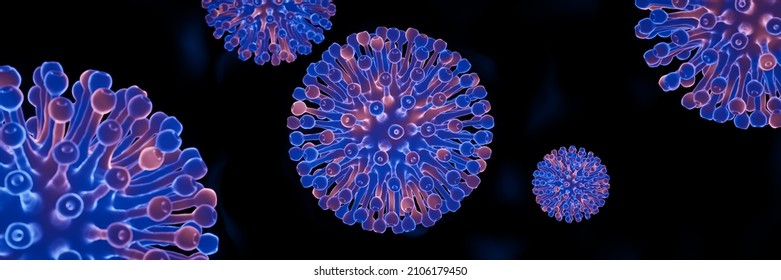 3D Microscopic COVID19 Virus. Deltacron Variant. Coronavirus Mutation. Global Health Crisis.