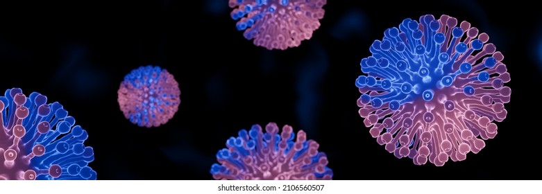 3D Microscopic COVID19 Virus. Deltacron Variant. Coronavirus Mutation. Global Health Crisis.