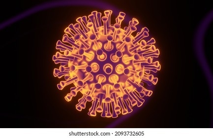 3D Microscopic COVID19 Virus. Omicron Variant. Coronavirus Mutation. Global Health Crisis.