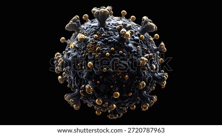 3D Microscopic Pathogen Icon with Golden Spikes, Medical and Healthcare Illustration for Clinical Use