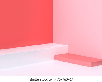 3d Minimal Abstract Pink-red Background Wall Corner Scene Square Podium 3d Rendering