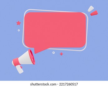 3d Minimal Chat Box. Speech Bubble Mock-up. Quote Bubble. Pink Dialog Box Template With A Megaphone. 3d Illustration.