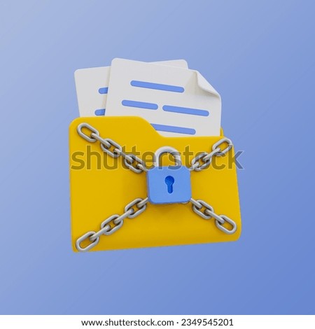 3d minimal data security concept. file protection system. folder encryption. folder with chain and padlock. 3d illustration. clipping path included.