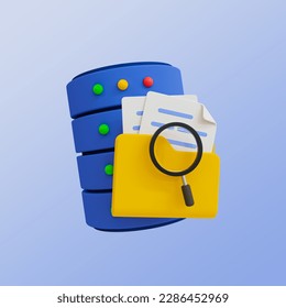 3d minimal database concept. cyber security. data storage security. database icon with a folder. 3d illustration. clipping path included.