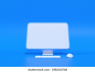 3D Minimal Desktop With Blank Screen Mockup, Empty Screen For Text, And Logo Replacement Concept. 3d Render Illustration.