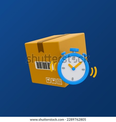 3d minimal fast delivery concept. quick parcel transportation. quick product shipping. cardboard box with stopwatch. 3d illustration. clipping path included.
