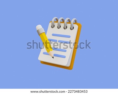 3d minimal notepad. Notebook with a pencil. 3d illustration.