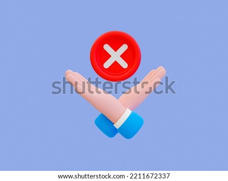3d minimal Red wrong mark. cancel icon. rejected, disapproved, no, False, not Ok, wrong Choices. Cartoon hand with a red cross symbol. 3d illustration.