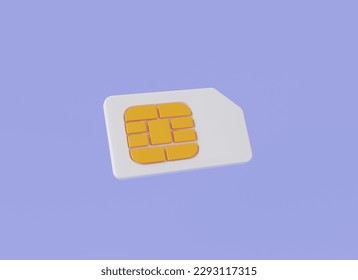 3d minimal rendering illustration of SIM card icon isolated on purple background. Mobile phone SIM card, communication technology, sim card chip, eSIM, New digital technology. Cartoon minimal style