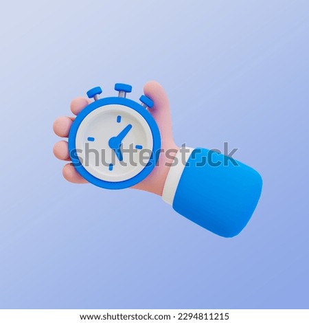 3d minimal time of competition concept. Submitting a work before deadline. knowing the value of time. Time wasted alertness. Hand holding an stopwatch. 3d illustration. clipping path included.