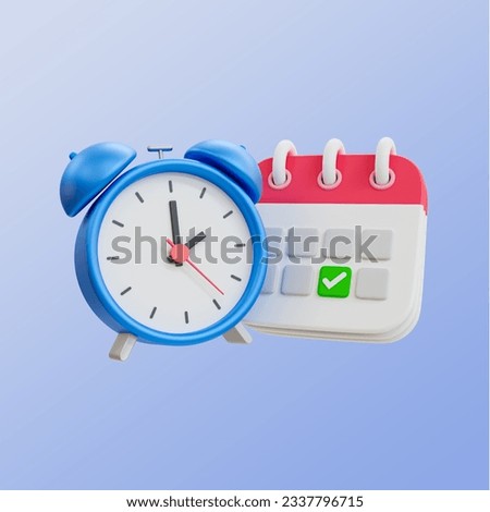 3d minimal time management concept. schedule notification. meeting reminder. calendar with an alarm clock. 3d illustration. clipping path included.