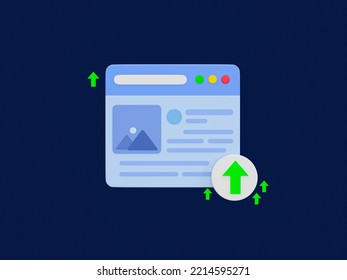 3d Minimal Trending Content. Popular Content. Viral Content. Content Trending In Social Media. Articles On The Browser With A Green Rising Icon. 3d Illustration.