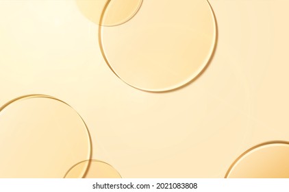 3d Minimalist Yellow Backdrop. Illustration Of Glass Disks In Top View For Light-textured Cosmetic Product Display