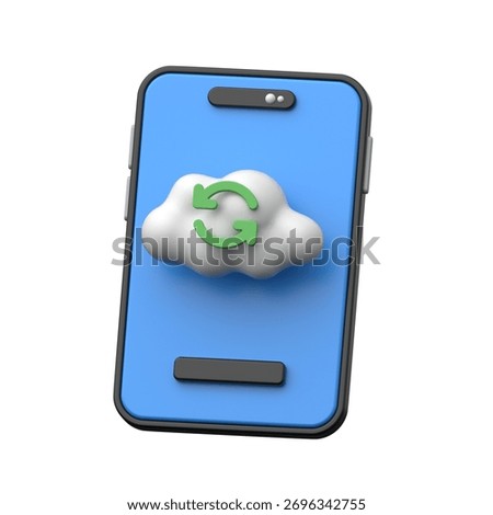 3D mobile device with cloud symbol showing file synchronization