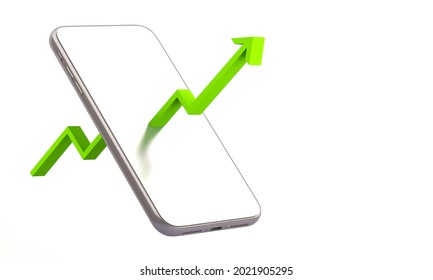 3d Mobile Phone With Arrow Of Online Stock Market Trading With ,3d Render Illustration Background