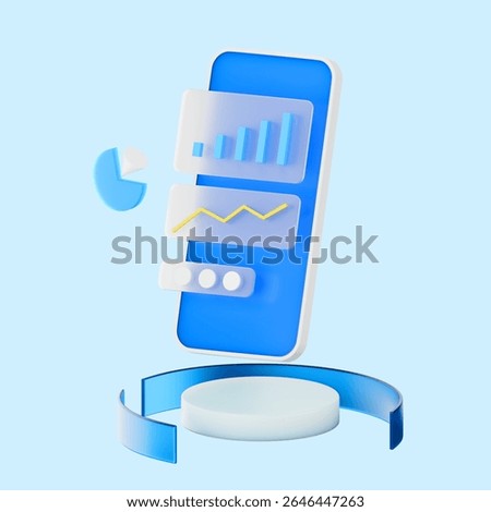 3D mobile statistics icon, see revenue growth up and down