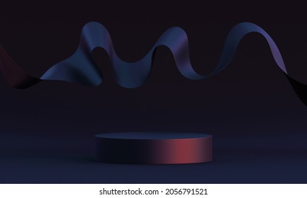 3d mock up podium with flying black ribbon on a black background. Abstract Modern platform for product or cosmetics presentation. Dark stylish contemporary backdrop.Render scene with geometric shapes. - Powered by Shutterstock