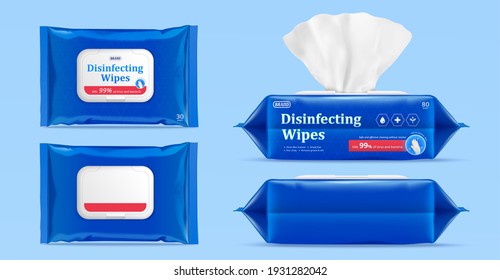 3d Mock Up For Wet Wipes Pouch Or Pack. Product Ad Element Isolated On Blue Background.