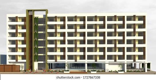 The 3D Mockup Current Building Of Krissana International Dormitory Exterior Side Facade