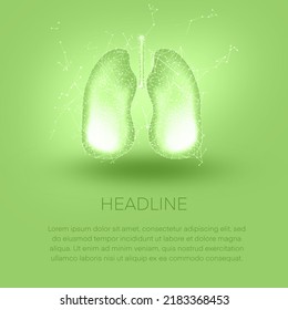 3d Model Of An Abstract Lung Anatomy In Green Tones.the 3d Illustration Is Polygonal.Conception Of Lung Protection And Health.Pulmonology.Lung Health Day Banner. 3D Illustration