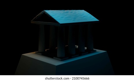 3d model of ancient building with columns. Design. 3d model of antique building under construction on black background. Computer model of Greek temple. Architectural models in computer