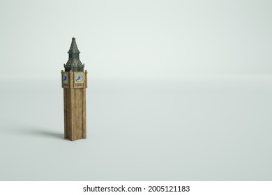 3d model of the Big Ben clock tower on a white isolated background. 3D model of the tower, graphics. London's Big Ben Clock Tower