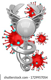 
3d Model Of Caduceus On The Background Of The Virus