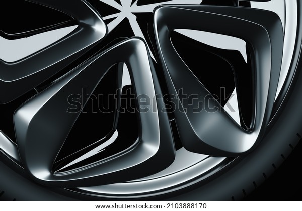 3D model of a Car wheel,\
a disc of a metallic color, a car wheel on a black background. Tire\
service, car service, repair, purchase, car loan. 3D illustration,\
3D render